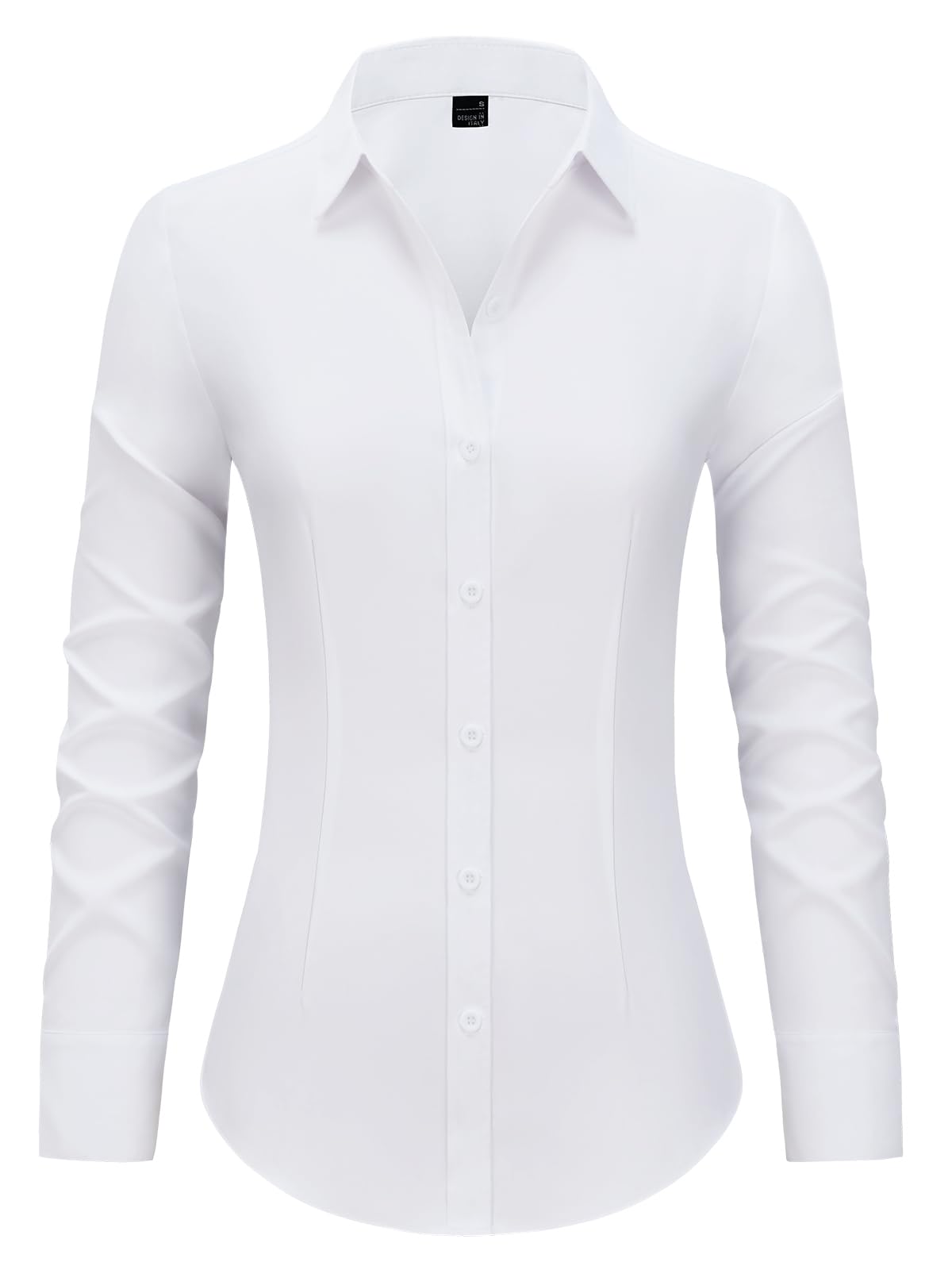 Photo 1 of Button Down Shirts for Women Fitted Dress Shirt Long Sleeve Collared Blouse Work Business Office Attire Fall Outfits - All White XL