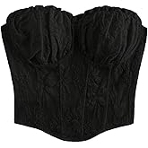 WDIRARA Women's Textured Asymmetrical Crop Tube Top Strapless Bustier Tops Ruched Smocked Bandeau