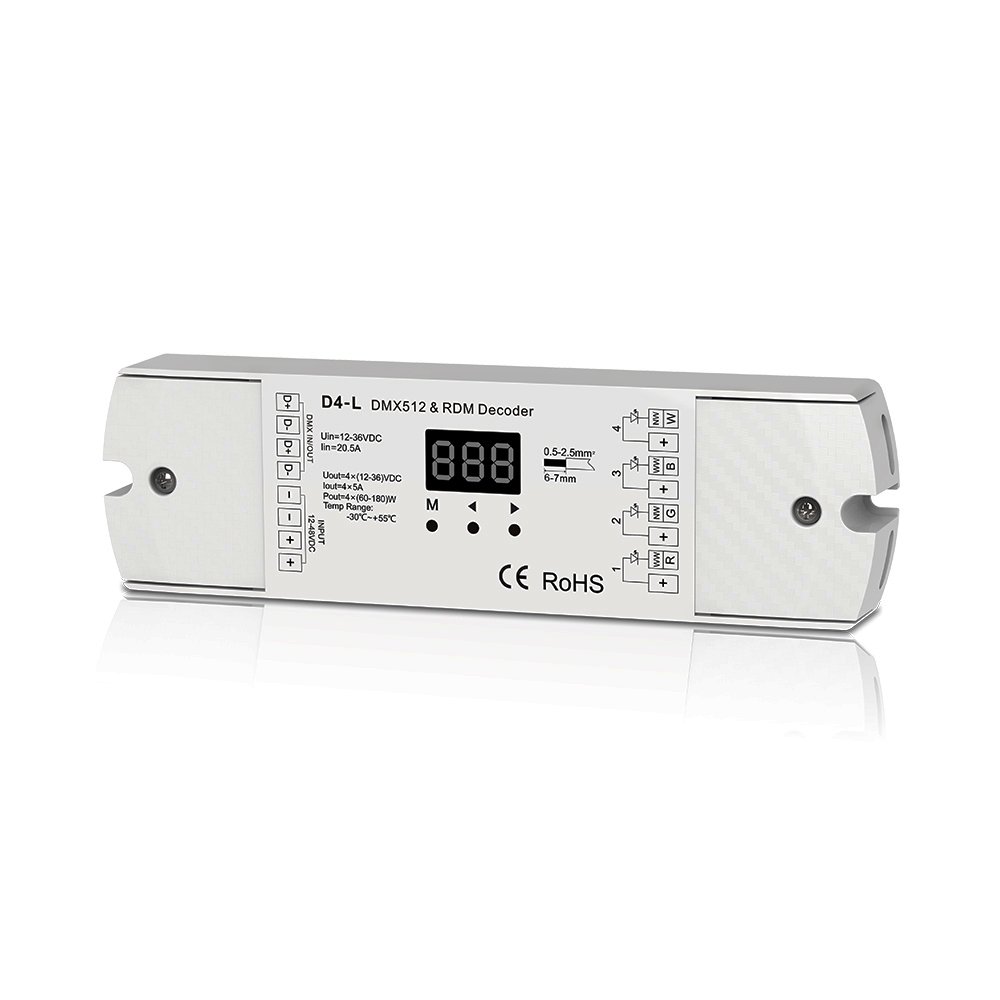 4CH 5A/CH Constant Voltage DMX512 & RDM Decoder RGBW Controller 4 Channel Dimming Controller 12-24V Output PWM — image 1