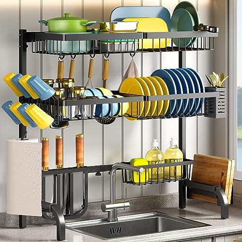 SAYZH Over The Sink Dish Drying Rack, Tier Large Adjustable