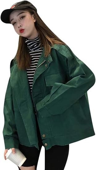 Amazon Alhyla レディース ジャケット 長袖 アウター 春秋 ゆったり 着痩せ トップス カーゴジャケット カジュアルコート ファッション Bf風 ショート丈グリーン F コート ジャケット 通販