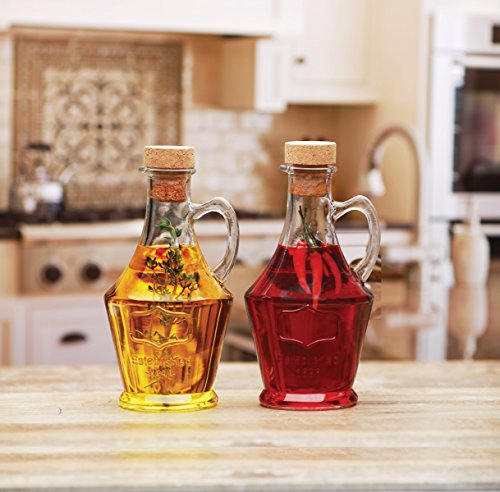 Tabletop Cruets Dispenser 9.5 oz. Oil and Vinegar Bottles Set of 2, with Handles and Removable Cork Lids