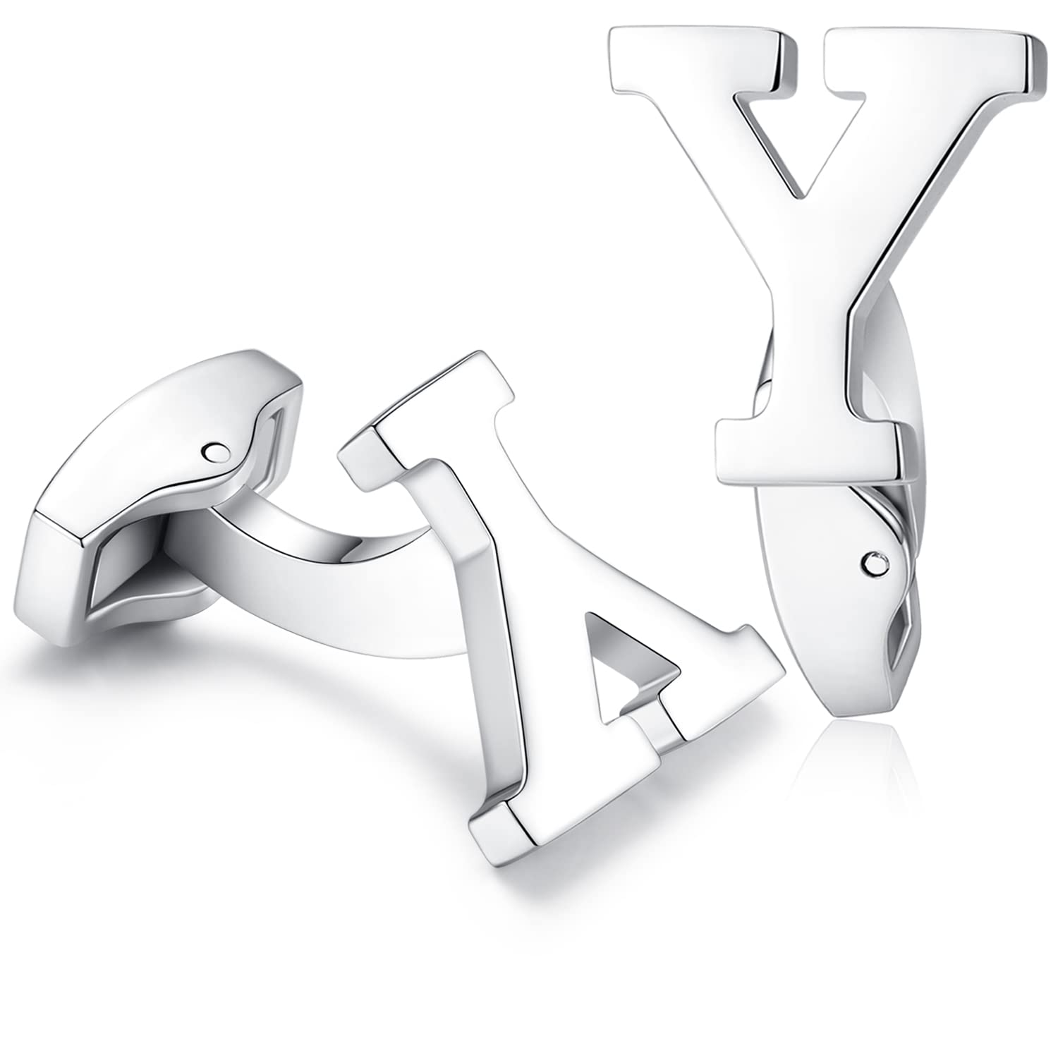 HONEY BEAR Hanana Mens Initial Alphabet Letter Cufflinks for Wedding Marriage Gift Silver