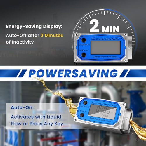 Flow Meter 1 Inches, Turbine Flow Meter & Digital Gas Meter in Industry-Grade, Digital Flow Meter for Waterproof & Aluminum Alloy Engineered, Measuring Accuracy +/-1%, Supports Gallon, QTS, PTS, L