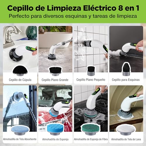 WORKPRO 8V Electric Cleaning Brush with 8 Heads Telescopic Handle | Adjustable handle of 30-120 cm and three speeds for cleaning floors, bathrooms, kitchens and hard-to-reach areas