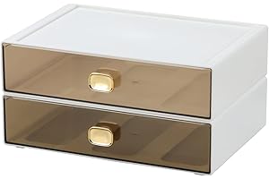 OSteed Spacious Desktop Storage Box, 2 Large Storage Drawers, Stackable Office Desk Drawer Organizer and Accessories, Printer Paper Organizer, White Plastic Drawers for Workspace