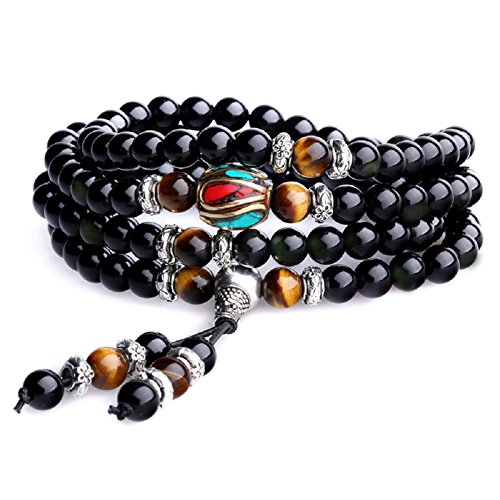 COAI Tiger Eye and Obsidian Malas Prayer Beads Bracelet - Thumbnail 7
