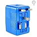 Yubi Power Dual Outlet Travel Adapter with 2 Universal Outlets - Built in Surge Protector and Neon Light Indicator - Foldable Prongs for Type A, C, G, and I Outlets | Works in 150+ Countries - Blue