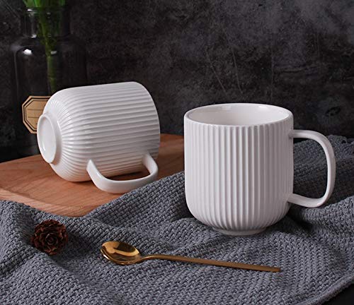 Photo 1 of Porcelain White Mugs for Coffee, Tea, Cocoa, Set of 4, 12 oz, Lined Texture, Ribbed, Matte