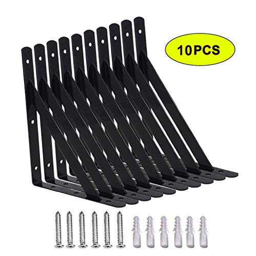 TLBTEK 10 PCS 12 inch Black L Shelf Brackets,Floating Wall Angle Corner