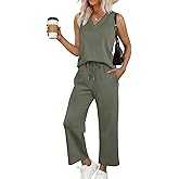WIHOLL Two Piece Sets for Women Summer Outfits Matching Lounge Sets Wide Leg Crop Pants Vacation Travel