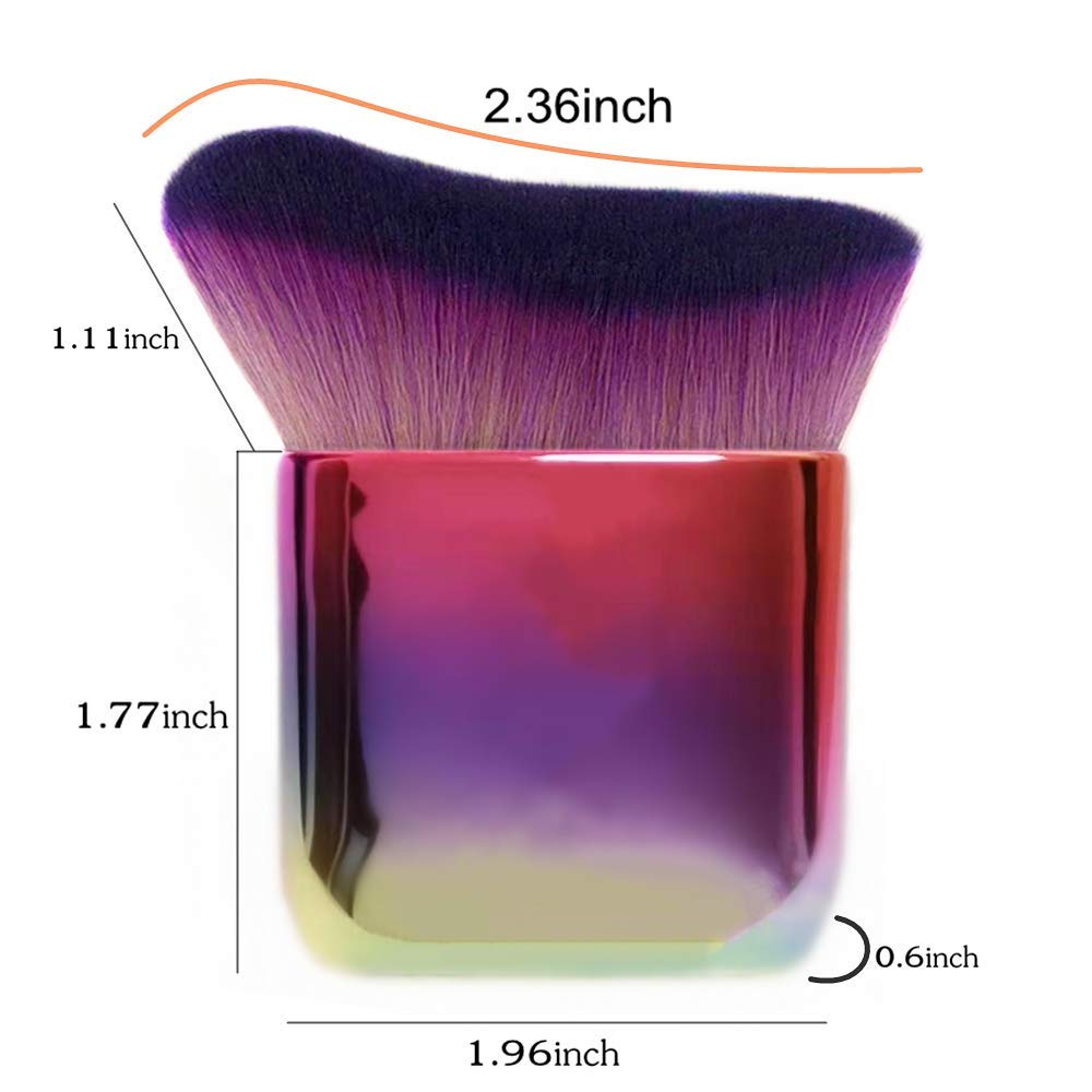 Curved Large Powder Brush Kabuki Makeup Brush for Face Large Coverage Mineral Powder Bronzer Blending Buffing Liquid Foundation Angled Blush Brush (Colorful gradient): Beauty