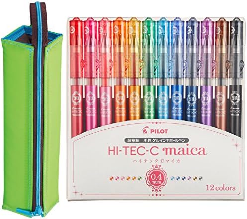 Pilot Hi-Tec-C Maica Gel Ballpoint Pen, 12 Color Set, Fine (LHM180C4-12C) + Kokuyo pen case become a tray C2 Shitsu Light Green F-VBF140-3