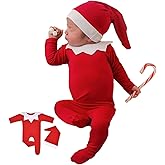 ForBaysy Newborn Baby Christmas Photo Props Outfit Infant Boys Girl Photoshoot Costume Red jumpsuit With Xmas Hat