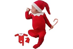 ForBaysy Newborn Baby Christmas Photo Props Outfit Infant Boys Girl Photoshoot Costume Red jumpsuit With Xmas Hat