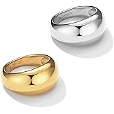 NOKMIT Chunky Dome Rings for Women Dainty 14K Gold Silver Tone Cute Bold Dome Statement Ring Thick Minimalist Thumb Band High Polished Smooth Comfort Fit Size 5-10