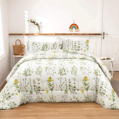 WONGS BEDDING Green Floral Comforter Set Queen,Sage Green Comforter