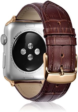 Apple Watch Straps 42mm Zeruike Brown Leather Aligator Grain Replacement Bracelet Stainless Steel Rose Gold Buckle Adapter Watch Bands For Apple Watch Series 1 &amp; 2 &amp; 3 Sport Edition