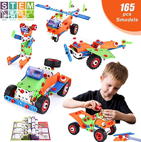 LUKAT STEM Toys, 165 Piece Learning Toys, Educational Construction Engineering Building Toys Set Gift for Ages 5 6 7 8 9+ Year Old Boys & Girls