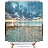 Riyidecor Ocean Beach Shower Curtain 72Wx72H Sunset Summer Sunrise Hawaiian Scenic Blue Sky Seaside Cool Sea Landscape… 51livspg0QL