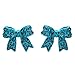 Fashion Crystal Pave Bow Ribbon Stud Earrings Teal