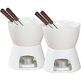 Sizikato Pure White Porcelain Chocolate Fondue Set, 10 Oz, Set of 2