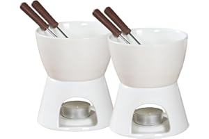 Sizikato Pure White Porcelain Chocolate Fondue Set, 10 Oz, Set of 2