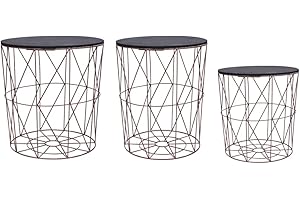 vidaXL Set of 3 Copper Coffee Tables with MDF Top - Multi-use Storage Baskets and Space Saver with Vintage Charm