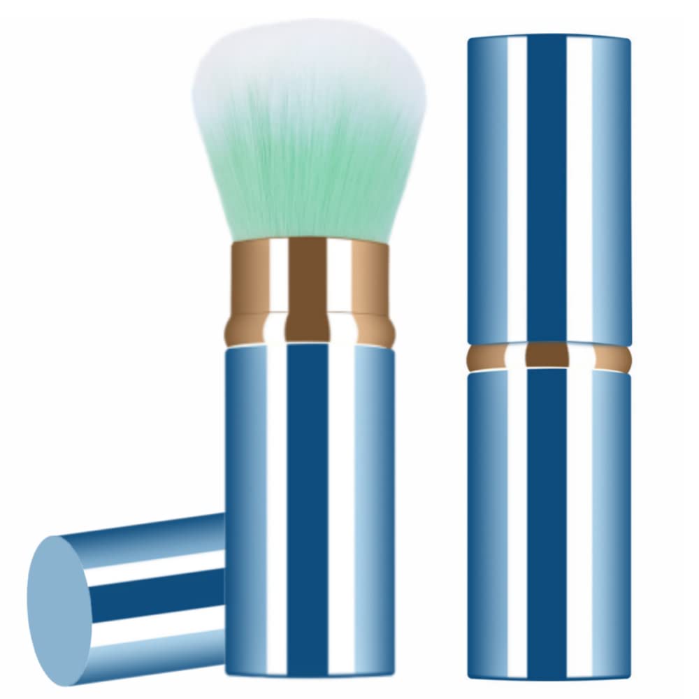 Retractable Makeup Brush Telescopic Face Brush Retractable Face Kabuki Brush Round Powder Travel Makeup Brushes Powder Foundation Blush Portable Makeup Brush (Blue)