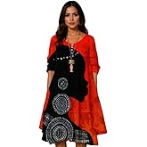 Women’s Loose Maxi Dress – Round Neck 3/4 or Long Sleeves Floral, Watercolor, Ethnic, Quote & Abstract Print Casual Vacation