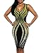 Ninimour Womens Sleeveless Stripe Print Slim Fit Package Hip Bodycon Dress Yellow