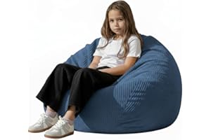 ZHENLIVES Stuffed Animal Storage Bean Bag Cover (No Filler), Corduroy Kids & Toddler Bean Bag Chair for Teens & Adults, Toy Storage Organizer, Comfy Sofa for Playroom (Navy Blue, Kids (Cover Only）)