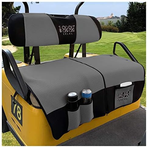 10L0L Golf Cart Seat Cover Blanket Sets with Storage Bags Fit for EZGO TXT RXV & Club Car DS, Warm Bench Seat Blanket + Back-up Cover Washable Polyester Mesh Cloth Gray Black Red – Small