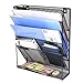 LINKFU 5 Tier Hanging Wall Office Organizer,Mesh Metal Multi-Functional Wall Mount Document Letter Tray Organizer for Home,Office,Magazine Rack and File Storage,Black