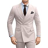 Fesenbo Double Breasted Suit Men Slim Fit 2 Pieces Suit Blazer Pants Formal 2 Button Tuxedo Jacket for Wedding Business Prom