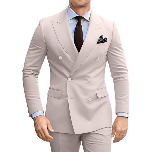 QZI Men's Blazer Slim Fit Double Breasted Jackets Coats Navy Blue