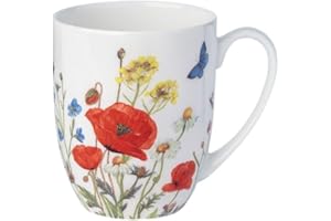 Wildflowers Red Fine Bone China Latte Mug,12.5 oz