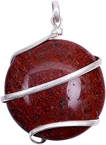 Satyamani Red Jasper Round Cabochon Wrapped Agate Crystal Pendant
