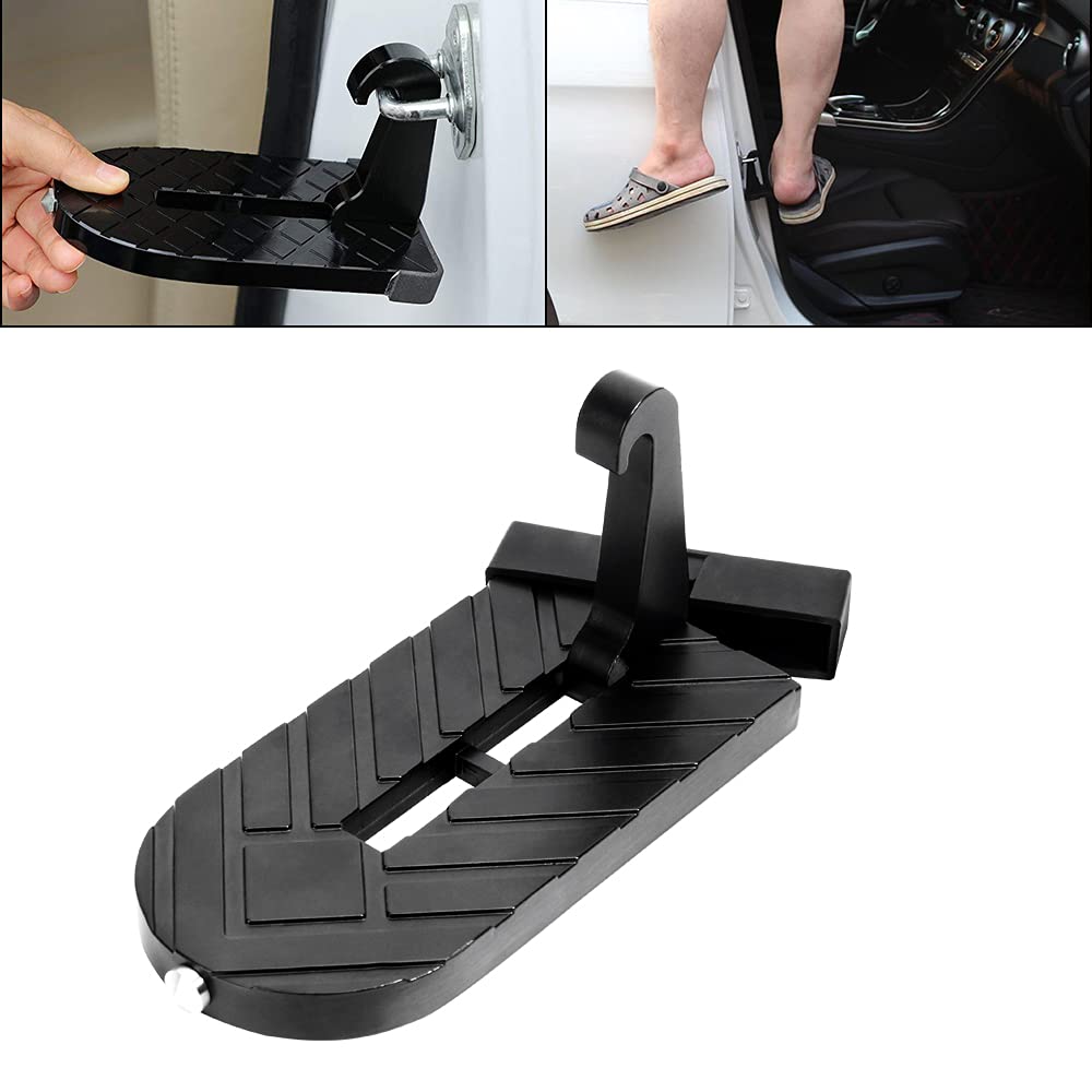 OPP ULITE Car Doorstep Vehicle Folding Ladder U Shaped Hook Pedal Foot Pegs Multifunction Easy Access to Rooftop with Safety Hammer Doorstep for Car Roof-Rack Truck SUV Jeep Off-Road, Black