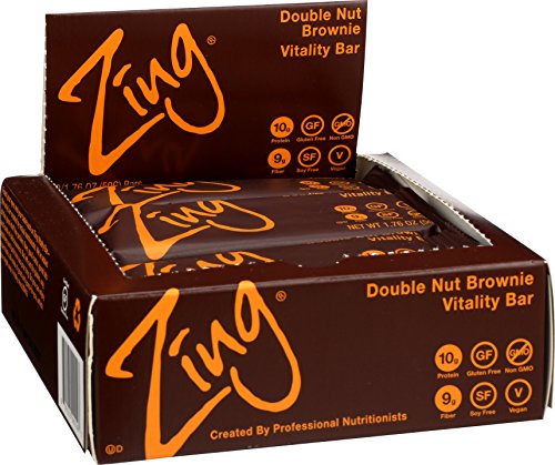 Zing Nutrition Bar, Double Nut Brownie, (Pack of 12), Non-GMO Snack Bar for Optimum Energy, Gluten & Soy Free, Vegan, Plant-Based Protein