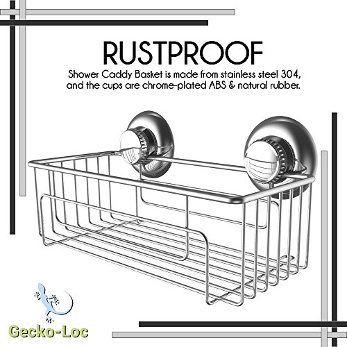 Gecko-Loc Suction Cup Shower Caddy Bath Organizer - Bathroom Storage Basket (Silver, Deep)