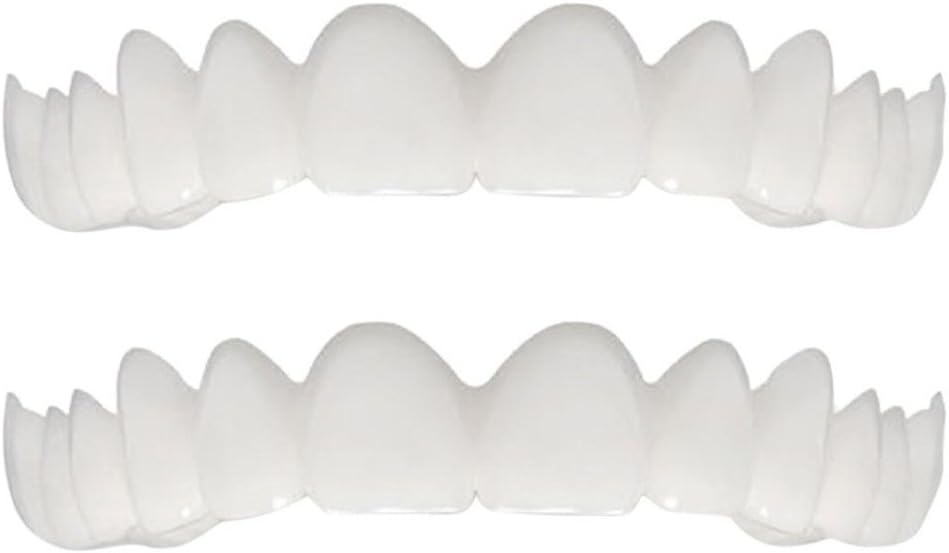 Teeth Cosmetic Natural Smile Instant Veneers Dentures Fake Teeth Smile Serrated Denture Teeth Top and Bottom Comfort Fit Flex Teeth Socket to Make White Tooth (2Pcs)