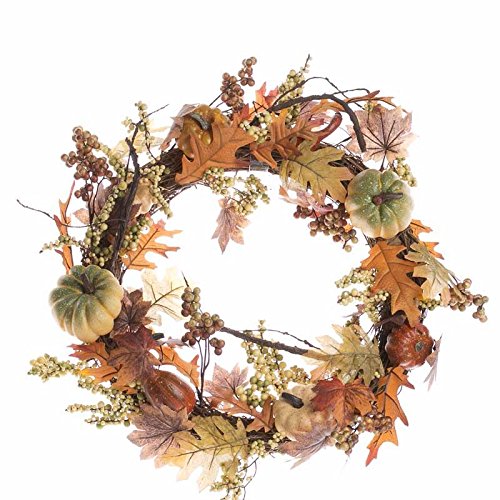 Factory Direct Craft Artificial Twig Wreath with Maple and Oak Leaves, Gourds and Berry Clusters Throughout for Holiday and Home Decor