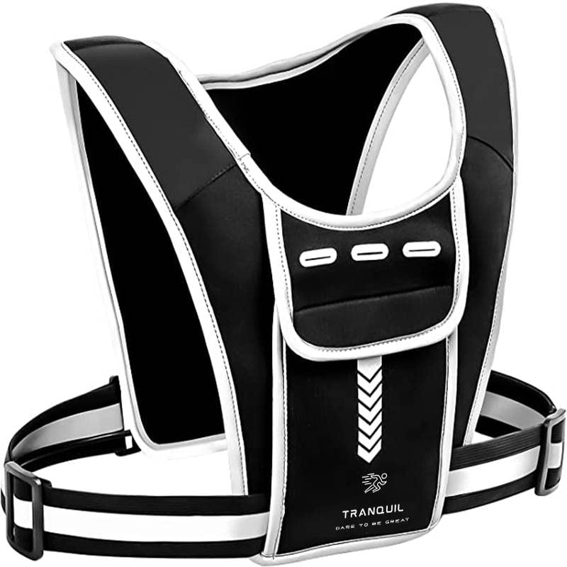 Tranquil Running Vest with Phone Holder Vest, Reflective Running Vest with 3 Pouches for Cards, Keys, Lightweight Chest Pouch with Water Bottle Pouch Black, One Size