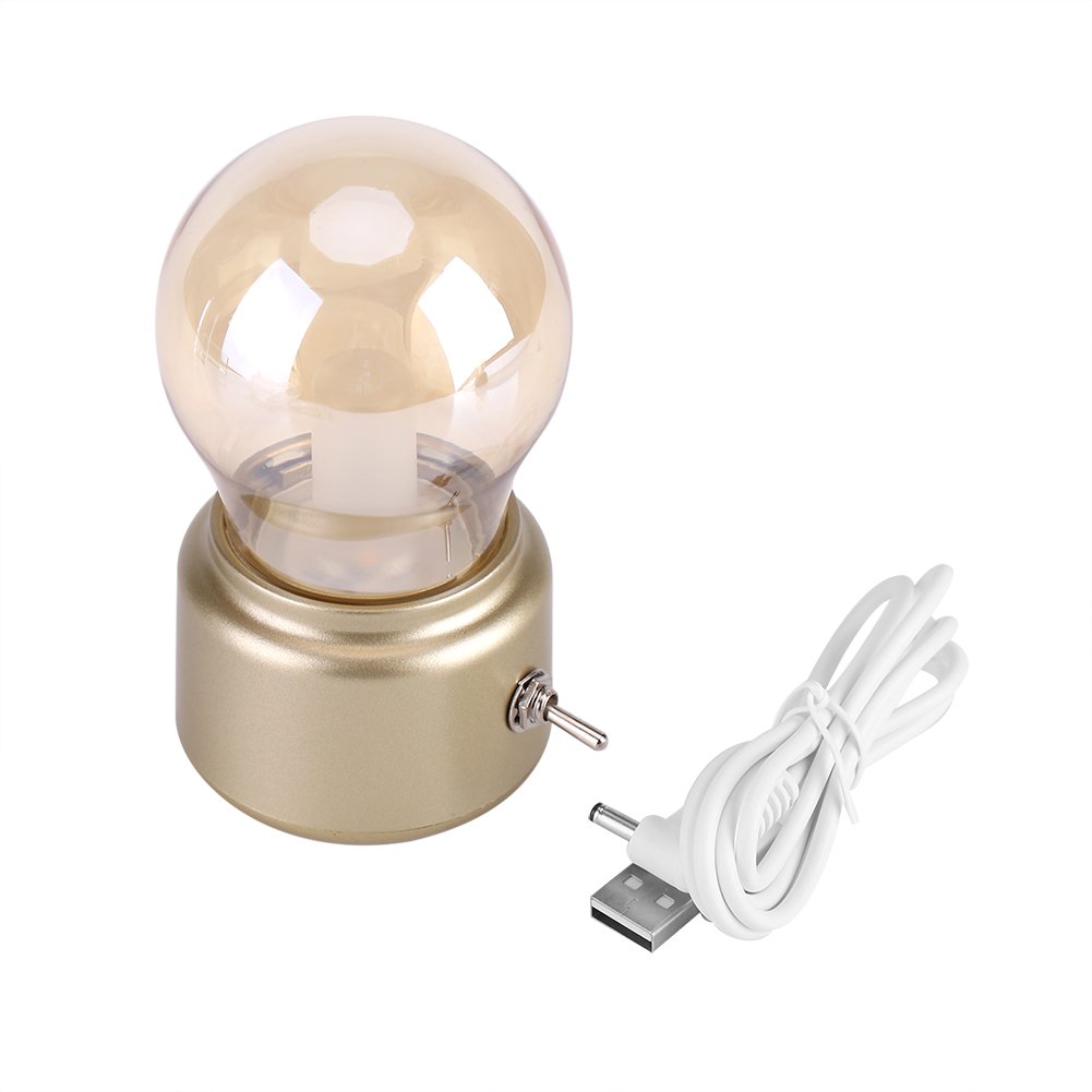 Fdit Creative Retro Night Light USB Rechargeable LED Desk Lamp Energy Saving & Elegant for Bedroom Bedside Desk Lighting Light Bulb Bedside Lamp(Gold)