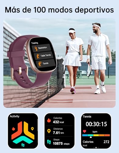 GUIJITUO Women's Smart Watch with Bluetooth 5.4, Smartwatch 1.85 Inch AMOLED for Android iOS, Pedometer with 113+ Sports and 5ATM Waterproof, Fitness Bracelet with Sleep Monitor/SpO2 (Purple) | Whatsapp Notificaciones, 1.8" Smartwatch con SpO2/Pulsómetro/Monitor de Sueño, 113 Modos Deportes