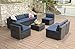 PHI VILLA Patio Furniture Set Outdoor Rattan Sectional Sofa with Tea Table (8 Piece, Blue)