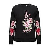 Weigou Women Rose Floral Embroidered Sweatshirt Long Sleeve Blouse Tops Pullovers Tops Stylish Outwear