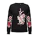 Weigou Women Rose Floral Embroidered Sweatshirt Long Sleeve Blouse Tops Pullovers Tops Stylish Outwear
