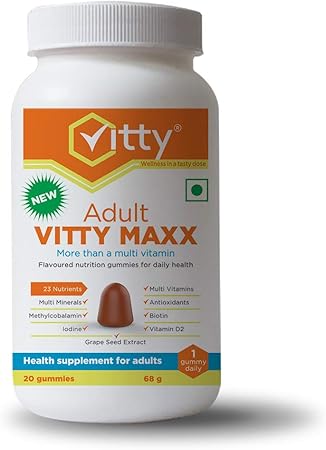 Vitty Maxx Adult Flavoured Nutrition Gummy for Daily Health & Immunity : Multi Vitamins, Multi Minerals, Antioxidants, Grape Seed Extract (Pack of 20)